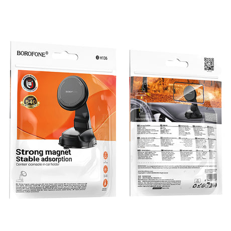 Suport Borofone Parker (BH136), Magnetic, for Dashboard, Strong Magnet, Stable Adsorption, Negru