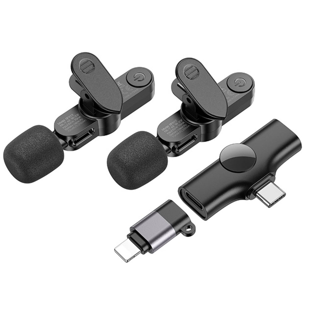 Casti Borofone (set de 2) Wireless Lavalier Microphones Trophy (BFK12), 2.4Ghz, Type-C, Lightning, 70mAh, Negru