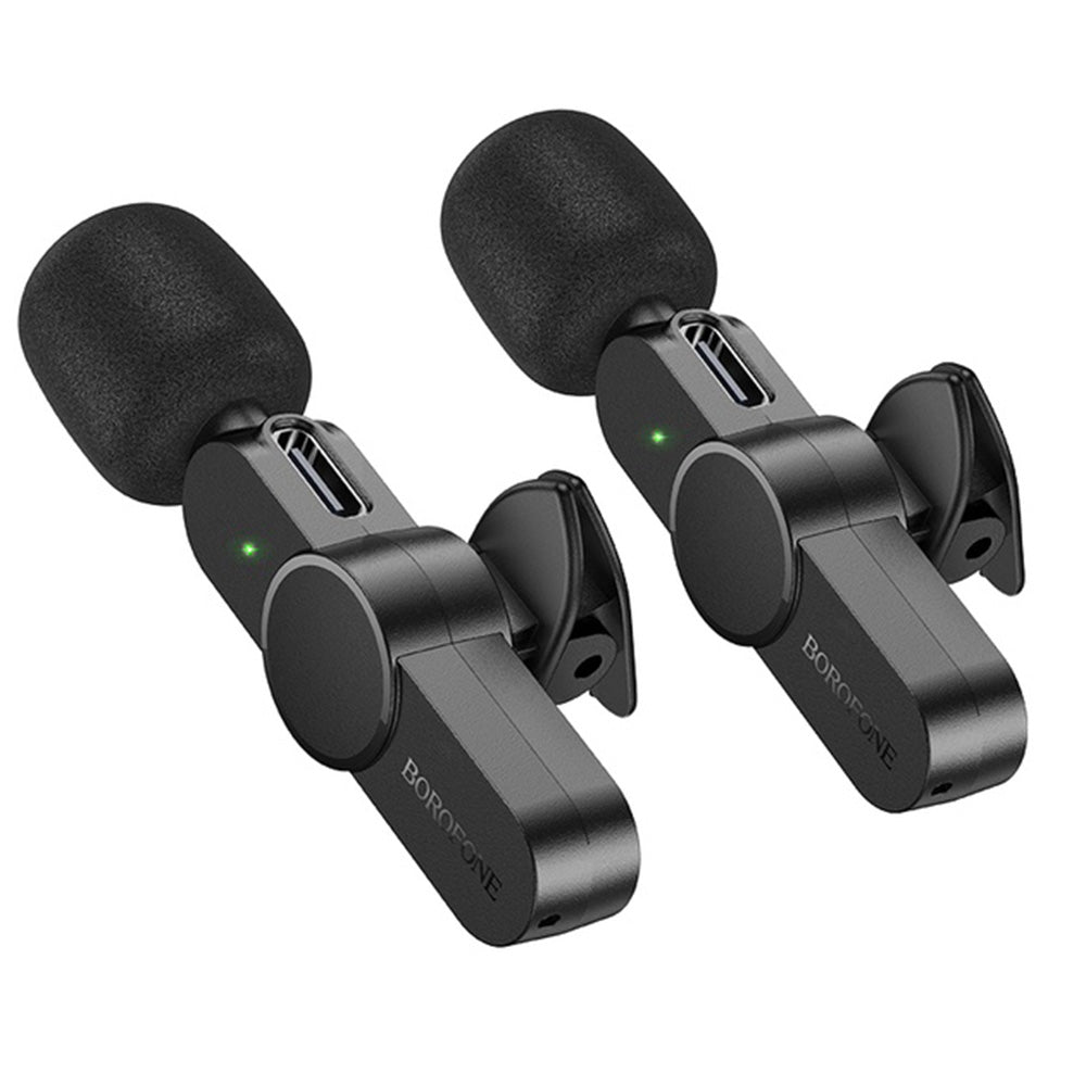 Casti Borofone (set de 2) Wireless Lavalier Microphones Trophy (BFK12), 2.4Ghz, Type-C, Lightning, 70mAh, Negru