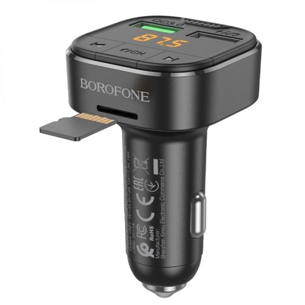 Gadget Borofone FM Modulator and Car Charger Flash (BC43), Bluetooth V5.0, 2x USB, MicroSD Card Slot, QC3.0, 18W, Negru