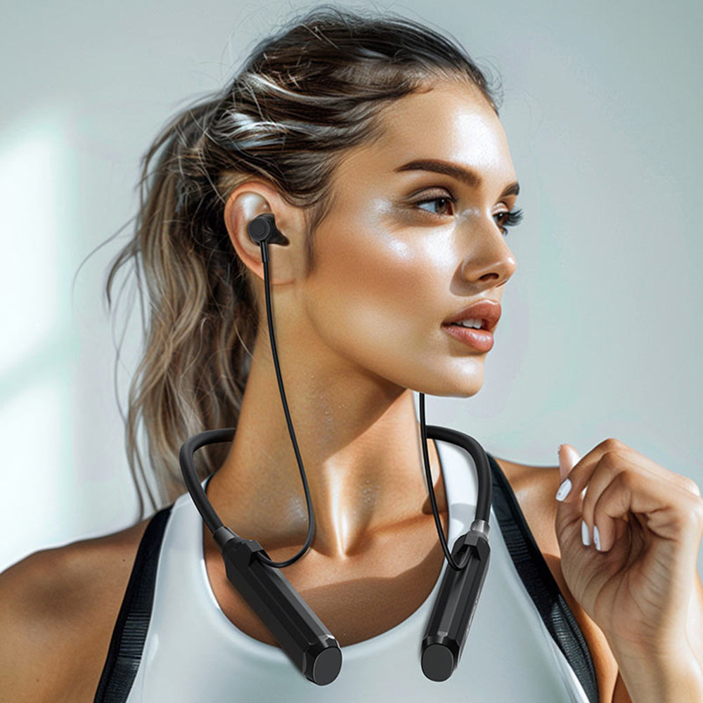 Casti Acefast Bluetooth Earphones (N6), for Sport, Behind the Head, Neckband, Bluetooth 5.4, IPX4, TF Card Slot, 1000mAh- Black