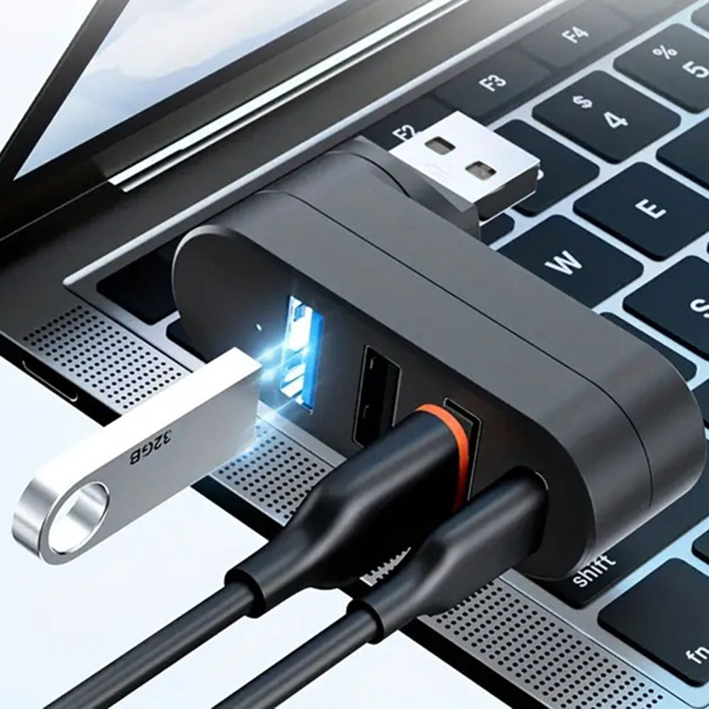 Hub/Dock Techsuit Docking Station SplitterNode 4 in 1 (H17), USB to 3x USB, 1x Type-C, 5Gbps, ABS, 180° Rotation, Negru