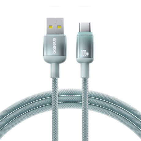 Cablu Baseus Discolor Series (E0420800), USB to Type-C, Braided Nylon Cord, 480Mbps, 100W, 1m, Albastru /Green