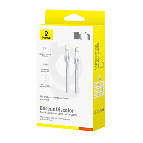 Cablu Baseus Discolor (E0420702), USB-C to USB-C, 100W, 480Mbps, 1m, Argintiu
