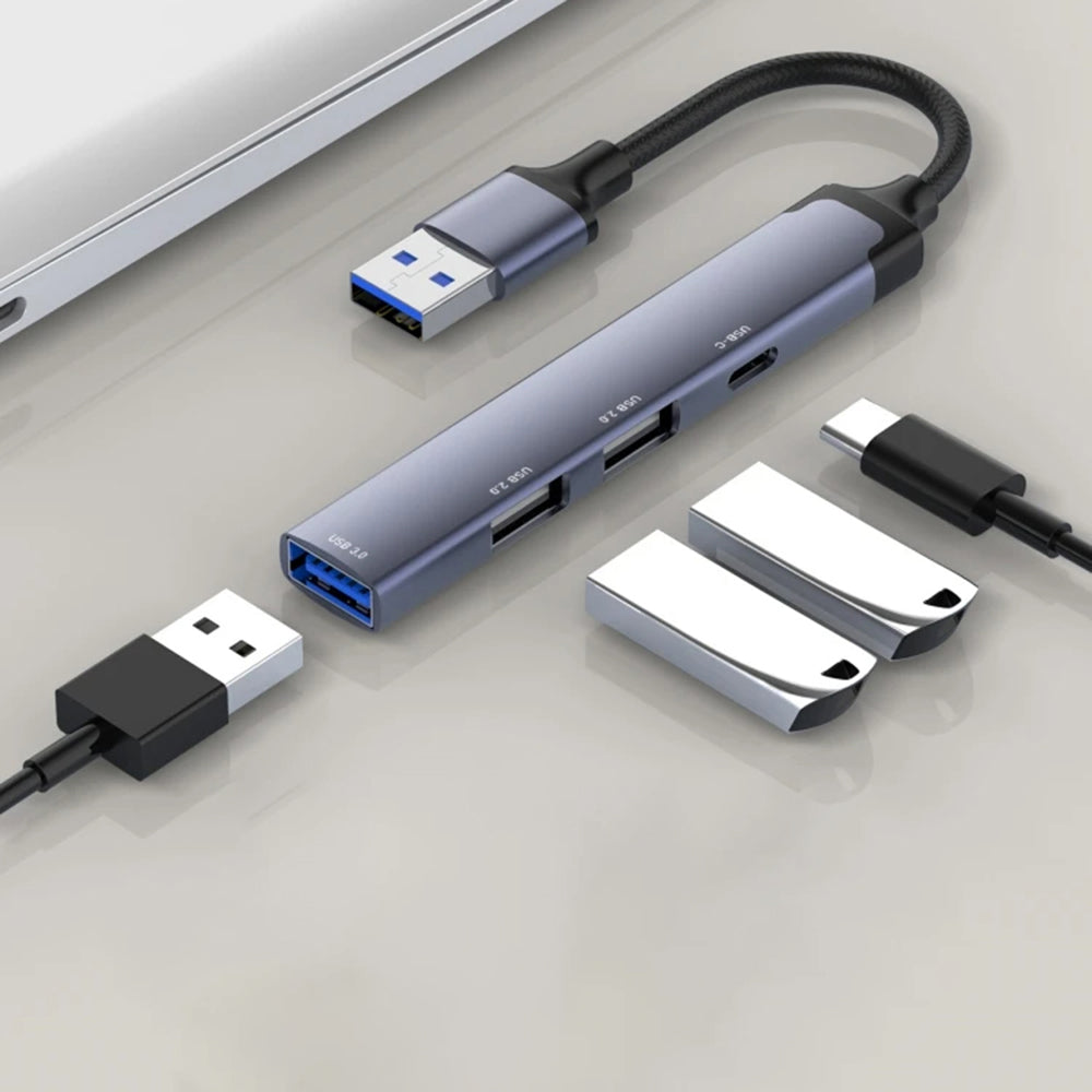 Hub/Dock Techsuit Docking Station PolarisBridge 4 in 1 (H19), USB to 2x USB 2.0, 1x USB 3.0, 1x Type-C, Gri /White