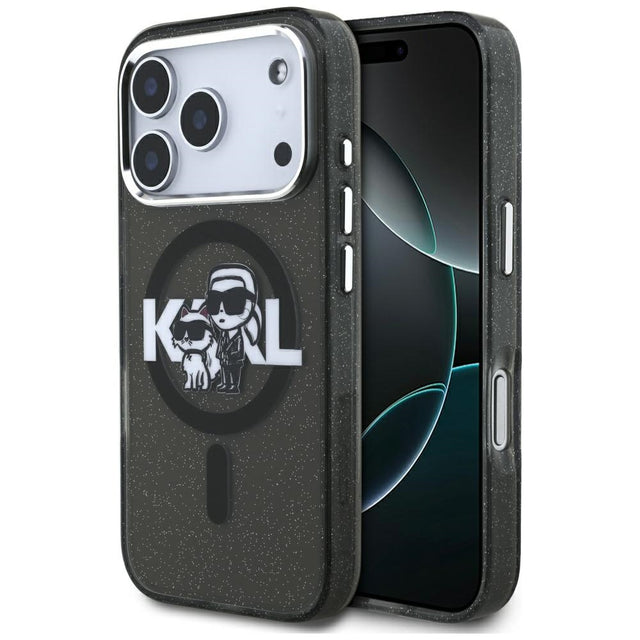 Husa de protectie Karl Lagerfeld IML Glitter Karl & Choupette Sketch Logo MagSafe (KLHMP17LHGKCGKBK) compatibil cu iPhone 17 Pro, Negru