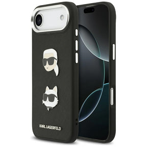 Husa de protectie Karl Lagerfeld FW Grained Karl & Choupette Heads Pins & Logo (KLHCP17MPSFDHPOK) compatibil cu iPhone 17 Air, Negru