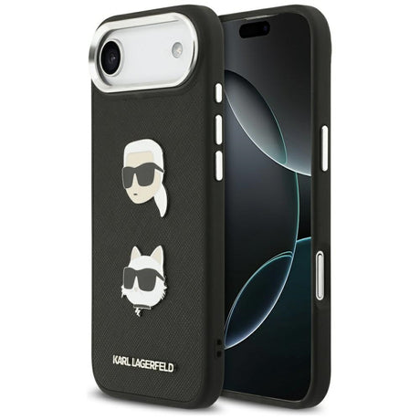Husa de protectie Karl Lagerfeld FW Grained Karl & Choupette Heads Pins & Logo (KLHCP17MPSFDHPOK) compatibil cu iPhone 17 Air, Negru