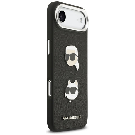 Husa de protectie Karl Lagerfeld FW Grained Karl & Choupette Heads Pins & Logo (KLHCP17MPSFDHPOK) compatibil cu iPhone 17 Air, Negru