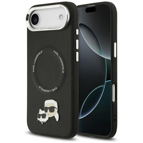 Husa de protectie Karl Lagerfeld Leather Karl & Choupette Pins MagSafe (KLHMP17MPSMLRKCK) compatibil cu iPhone 17 Air, Negru