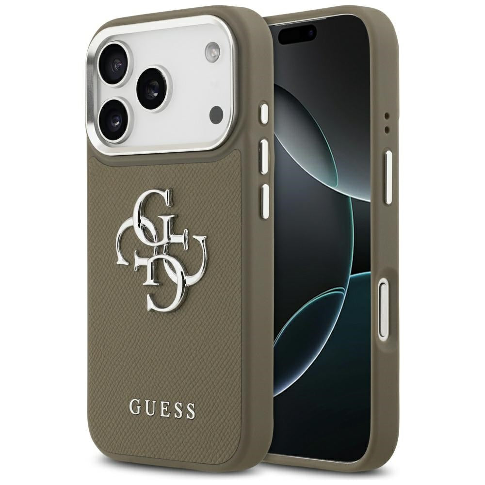 Husa de protectie Guess Hardcase Grained Big 4G Classic Logo (GUHCP17LPG4SMCEW) compatibil cu iPhone 17 Pro, Maro
