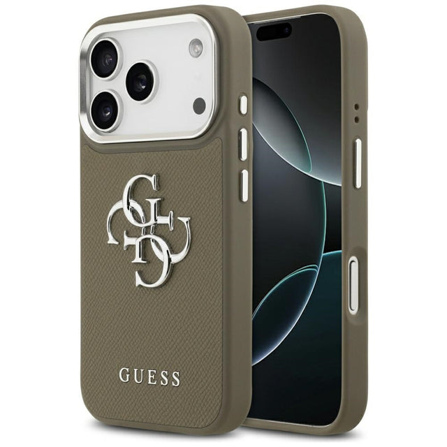 Husa de protectie Guess Hardcase Grained Big 4G Classic Logo (GUHCP17LPG4SMCEW) compatibil cu iPhone 17 Pro, Maro