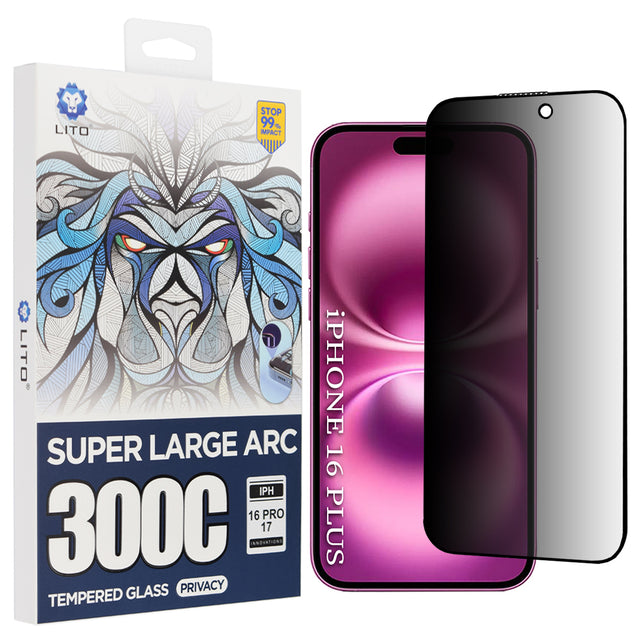 Folie de protectie Lito D+ Max Privacy 300C compatibil cu iPhone 16 Plus, Negru