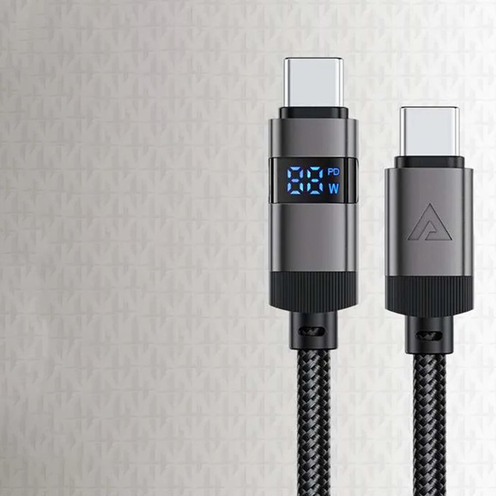 Cablu Acefast (C15-03), with Digital Display, Fast Charging, Type-C to Type-C, 60W, 3A, Zinc Alloy, 1.2m, Negru