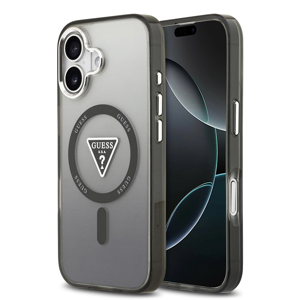 Husa de protectie Guess IML Gradient Triangle Logo MagSafe (GUHMP17SHGTMLCGK) compatibil cu iPhone 17, Negru
