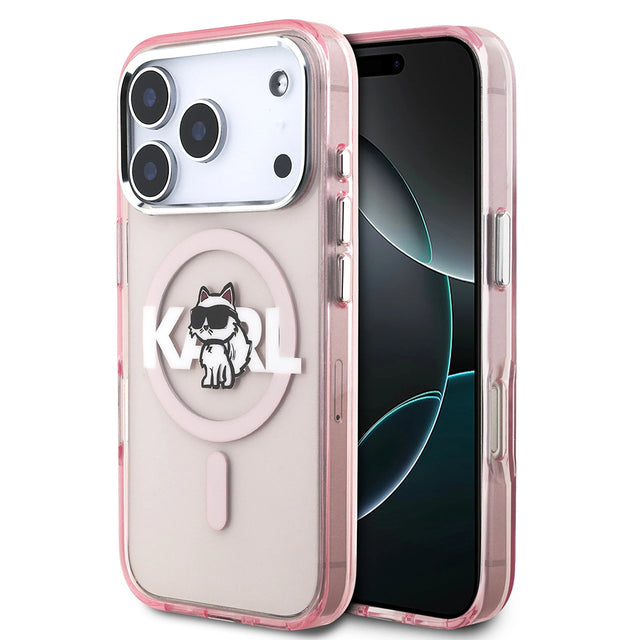 Husa de protectie Karl Lagerfeld IML Choupette Sketch Logo MagSafe (KLHMP17LHGCHGKBP) compatibil cu iPhone 17 Pro, Roz