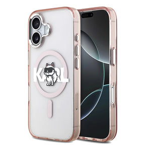 Husa de protectie Karl Lagerfeld IML Choupette Sketch Logo MagSafe (KLHMP17SHGCHGKBP) compatibil cu iPhone 17, Roz