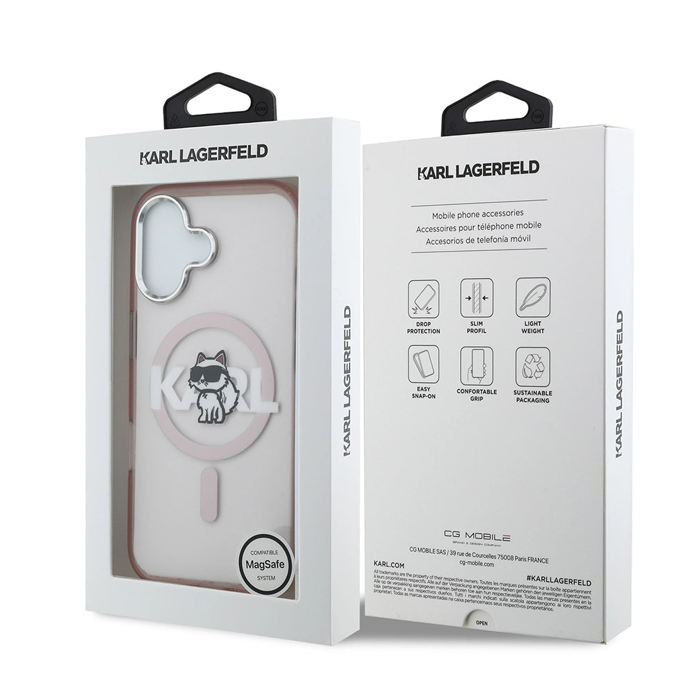 Husa de protectie Karl Lagerfeld IML Choupette Sketch Logo MagSafe (KLHMP17SHGCHGKBP) compatibil cu iPhone 17, Roz