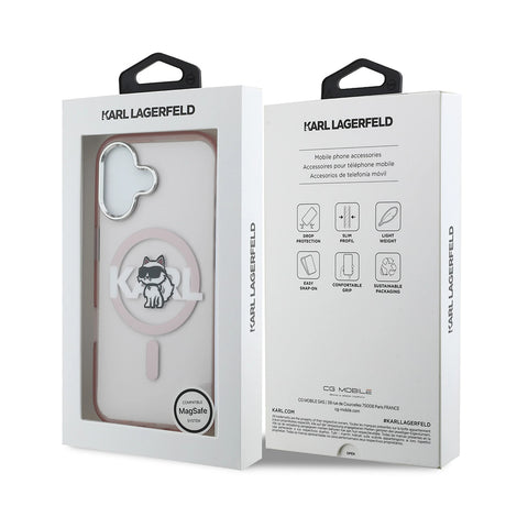 Husa de protectie Karl Lagerfeld IML Choupette Sketch Logo MagSafe (KLHMP17SHGCHGKBP) compatibil cu iPhone 17, Roz