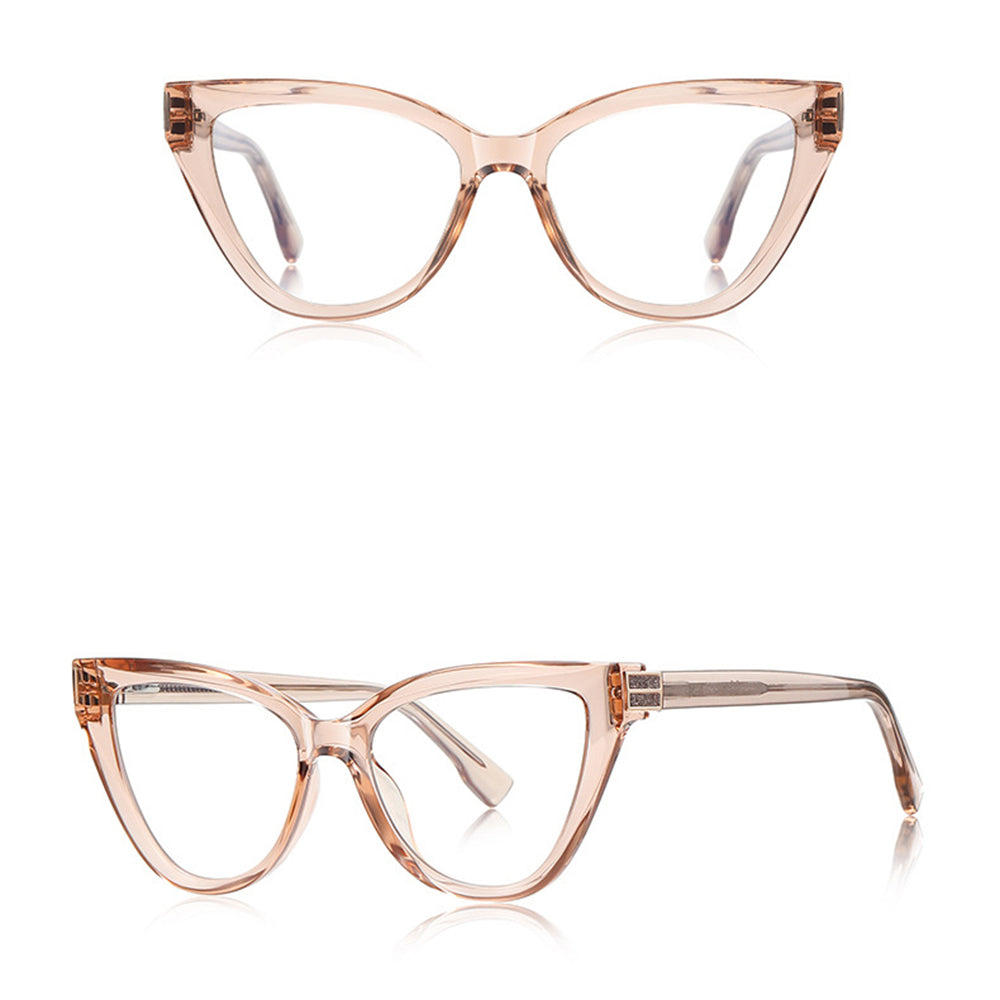 Techsuit Anti-Blue Light Glasses Reflex PC (2279), for Women, Cat Eye, TR90&Metal Frame, AC Lens, Transparent /Brown