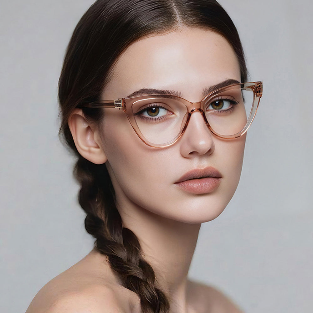 Techsuit Anti-Blue Light Glasses Reflex PC (2279), for Women, Cat Eye, TR90&Metal Frame, AC Lens, Transparent /Brown