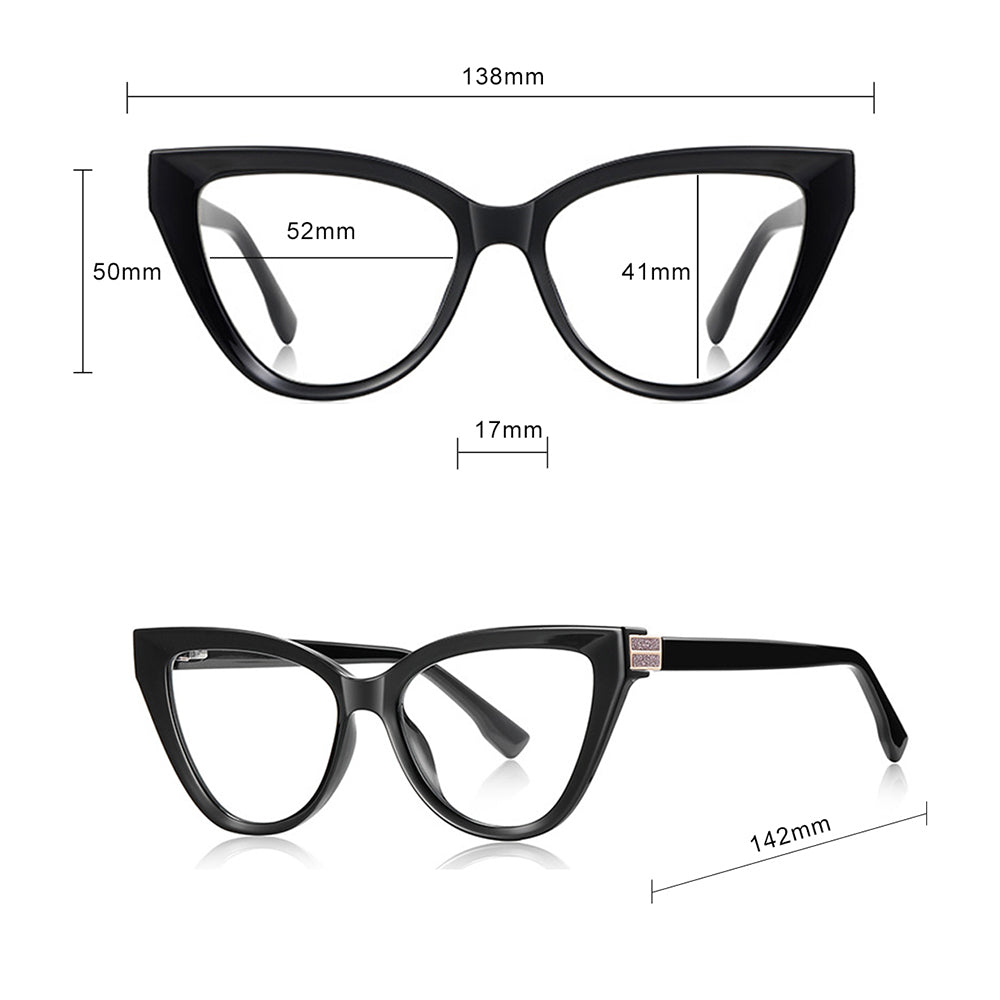 Techsuit Anti-Blue Light Glasses Reflex PC (2279), for Women, Cat Eye, TR90&Metal Frame, AC Lens, Negru