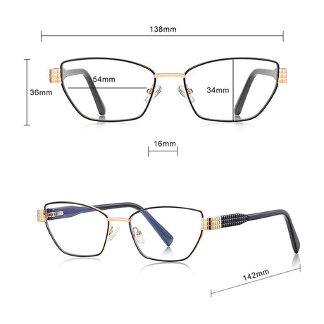 Techsuit Anti-Blue Light Glasses Reflex PC (3162), for Women, Rectangle, Metal Frame, AC Lens, Negru