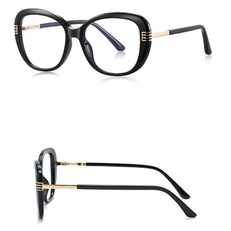 Techsuit Anti-Blue Light Glasses Reflex PC (2265), for Women, Butterfly, TR90&Metal Frame, AC Lens, Negru /Gold
