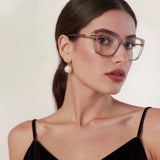 Techsuit Anti-Blue Light Glasses Reflex PC (2273), for Women, Oversized, TR90&Metal Frame, AC Lens, Transparent /Leopard