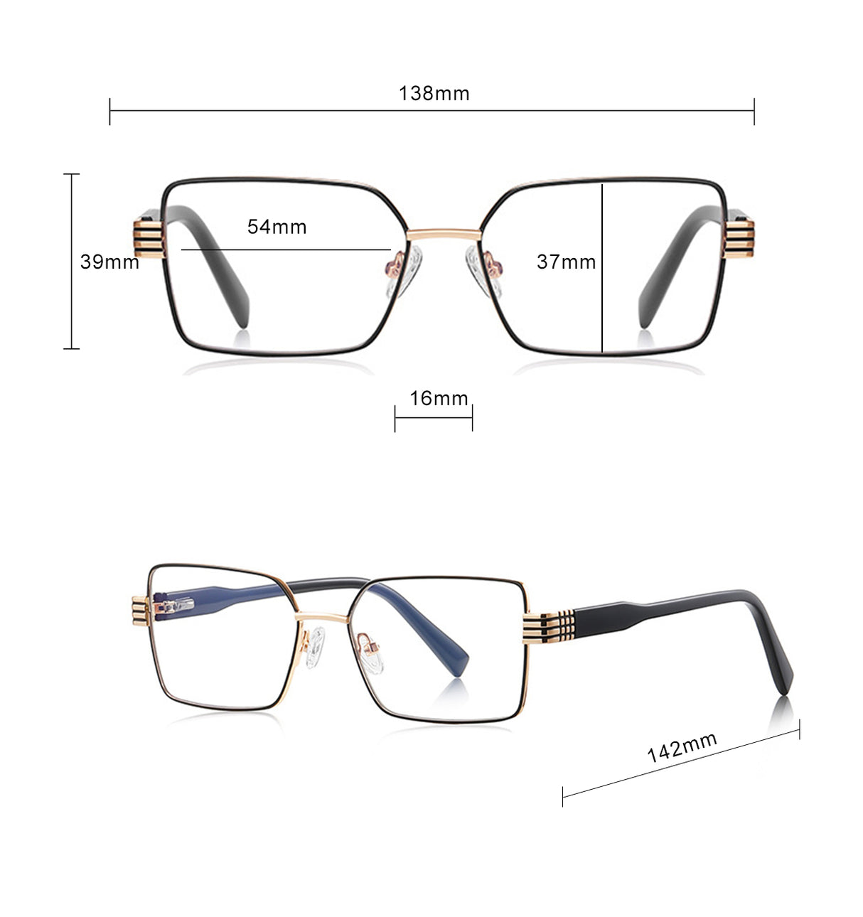 Techsuit Anti-Blue Light Glasses Reflex PC (3160), for Women, Rectangle, Metal Frame, AC Lens, Negru