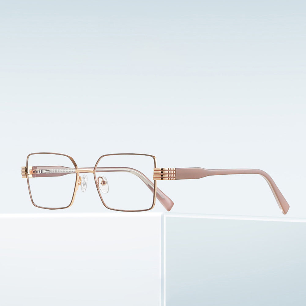 Techsuit Anti-Blue Light Glasses Reflex PC (3160), for Women, Rectangle, Metal Frame, AC Lens, Roz Auriu