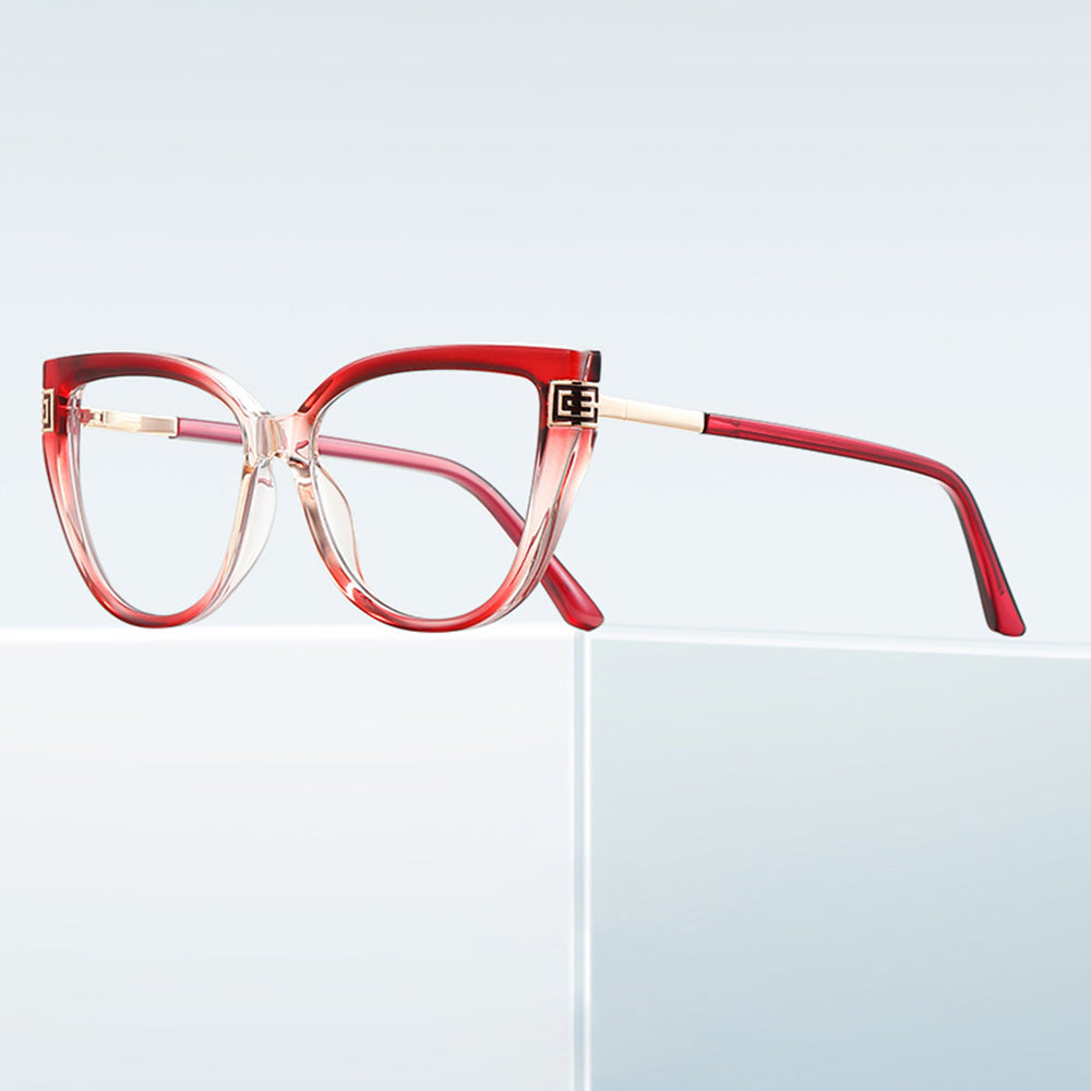 Techsuit Anti-Blue Light Glasses Reflex PC (2259), for Women, Oversized, TR90&Metal Frame, AC Lens, Transparent /Warm Rose