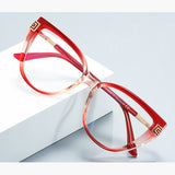 Techsuit Anti-Blue Light Glasses Reflex PC (2259), for Women, Oversized, TR90&Metal Frame, AC Lens, Transparent /Warm Rose