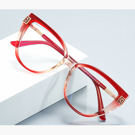 Techsuit Anti-Blue Light Glasses Reflex PC (2259), for Women, Oversized, TR90&Metal Frame, AC Lens, Transparent /Warm Rose