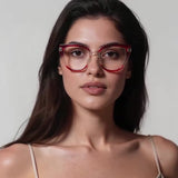 Techsuit Anti-Blue Light Glasses Reflex PC (2259), for Women, Oversized, TR90&Metal Frame, AC Lens, Transparent /Warm Rose