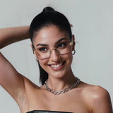 Techsuit Anti-Blue Light Glasses Reflex PC (3169), for Women, Hexagonal, Metal Frame, AC Lens, Negru