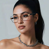 Techsuit Anti-Blue Light Glasses Reflex PC (3169), for Women, Hexagonal, Metal Frame, AC Lens, Maro /Leopard