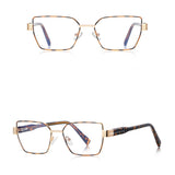 Techsuit Anti-Blue Light Glasses Reflex PC (3169), for Women, Hexagonal, Metal Frame, AC Lens, Maro /Leopard