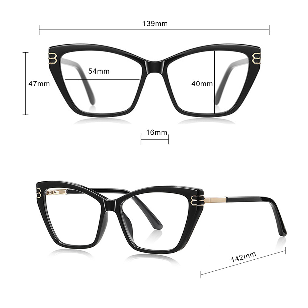 Techsuit Anti-Blue Light Glasses Reflex PC (2262), for Women, Rectangle, TR90&Metal Frame, AC Lens, Negru