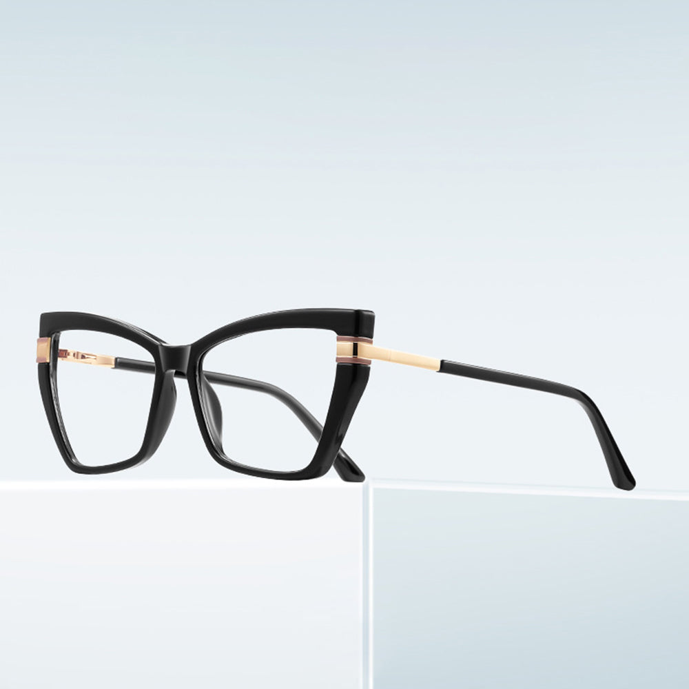 Techsuit Anti-Blue Light Glasses Reflex PC (2269), for Women, Oversized, TR90&Metal Frame, AC Lens, Negru