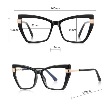 Techsuit Anti-Blue Light Glasses Reflex PC (2269), for Women, Oversized, TR90&Metal Frame, AC Lens, Negru