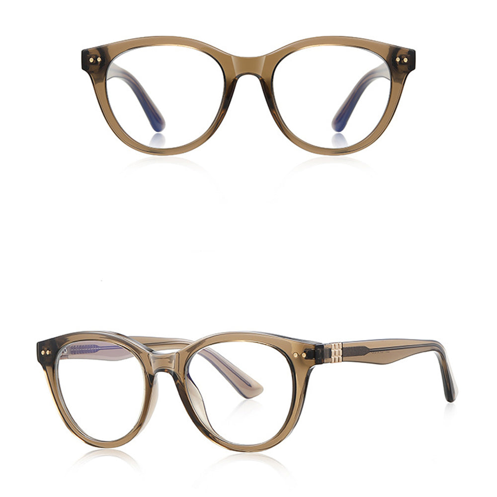 Techsuit Anti-Blue Light Glasses Reflex PC (2231), for Men, Round, TR90&Metal Frame, AC Lens, Transparent /Brown