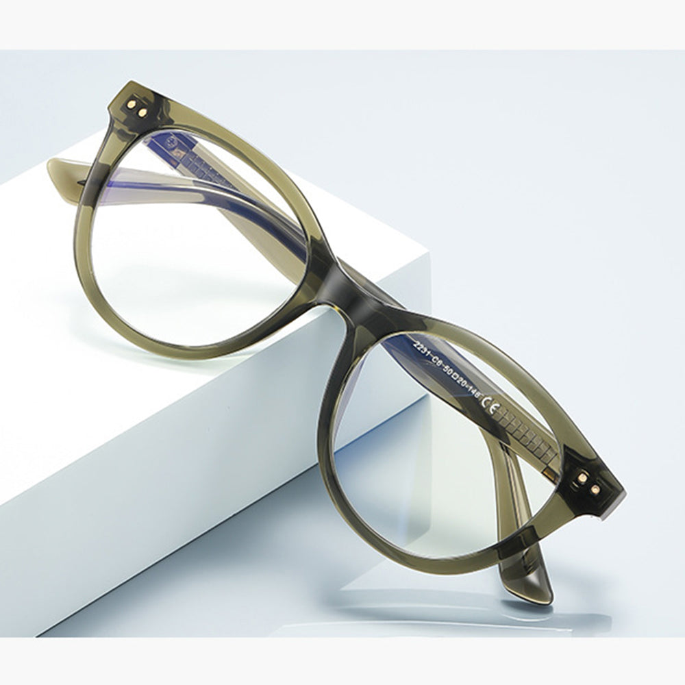 Techsuit Anti-Blue Light Glasses Reflex PC (2231), Round, TR90&Metal Frame, AC Lens, Transparent /Blue