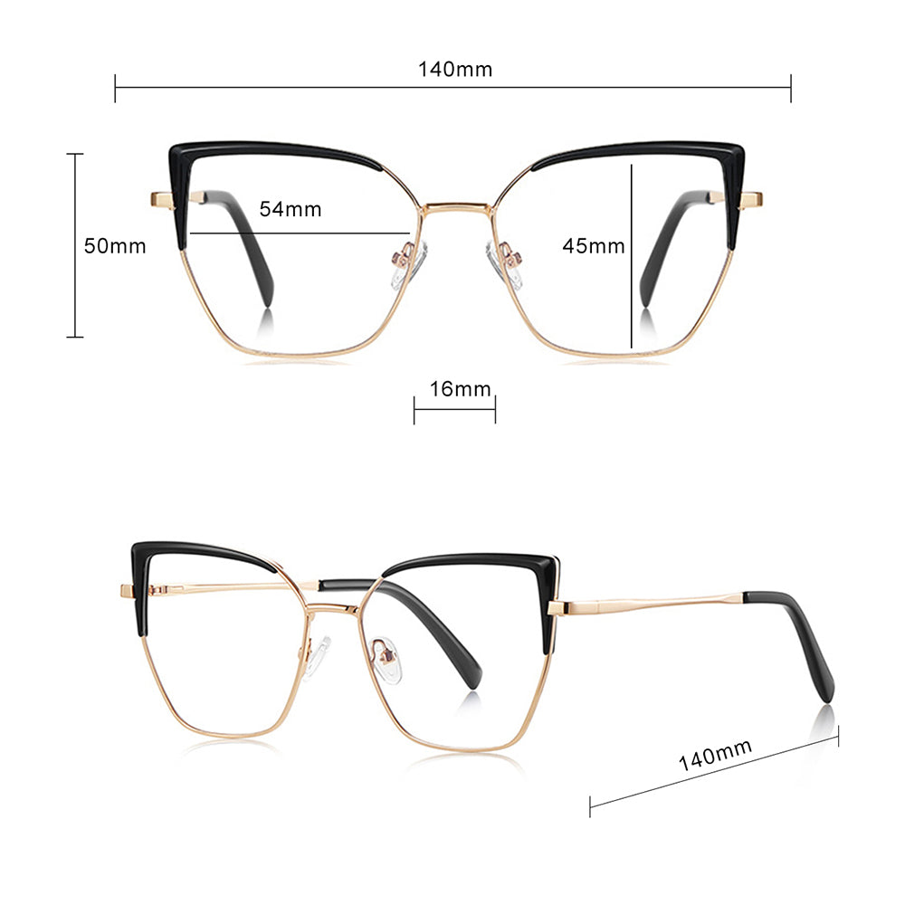 Techsuit Anti-Blue Light Glasses Reflex PC (3156), for Women, Cat Eye, Metal Frame, AC Lens, Auriu /Pink
