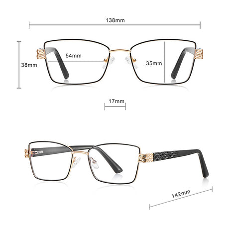 Techsuit Anti-Blue Light Glasses Reflex PC (3171), for Women, Rectangle, Metal Frame, AC Lens, Auriu /Black