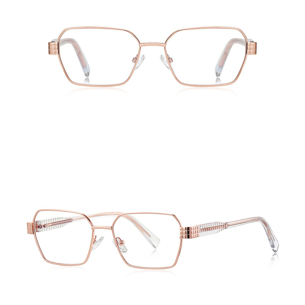 Techsuit Anti-Blue Light Glasses Reflex PC (3161), for Women, Rectangle, Metal Frame, AC Lens, Roz Auriu /Transparent