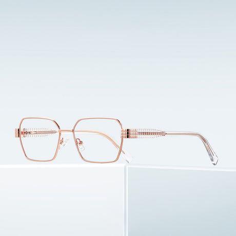 Techsuit Anti-Blue Light Glasses Reflex PC (3161), for Women, Rectangle, Metal Frame, AC Lens, Roz Auriu /Transparent