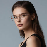 Techsuit Anti-Blue Light Glasses Reflex PC (3161), for Women, Rectangle, Metal Frame, AC Lens, Roz Auriu /Transparent