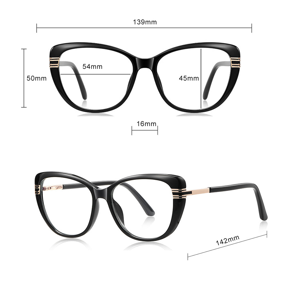 Techsuit Anti-Blue Light Glasses Reflex PC (2274), for Women, Oversized, TR90&Metal Frame, AC Lens, Negru