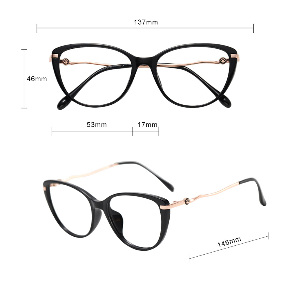Techsuit Anti-Blue Light Glasses Reflex PC (86162), for Women, Round, TR90&Metal Frame, AC Lens, Auriu /Black